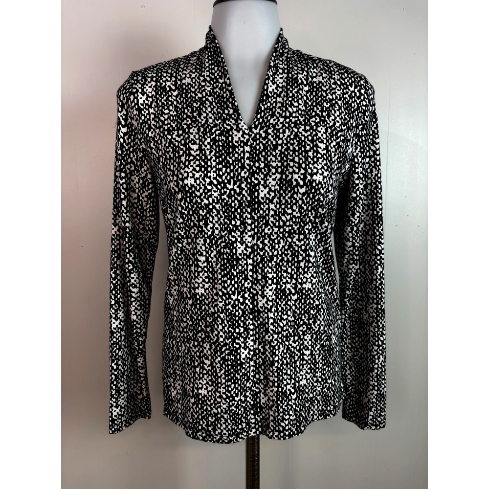 Talbots Top SP Black White V-Neck Long Sleeve Stretch Shirt Women's Small Petite